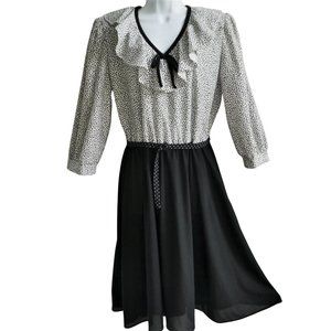 Vintage Tabby of California Secretary Ruffle Collar Dress Solid Black Skirt XL